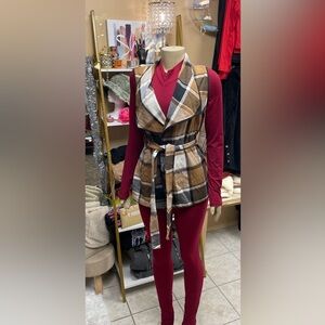 Plaid Belted Vest with belt
